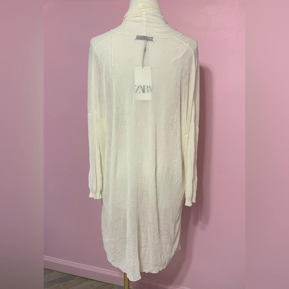 Zara Cream Sheer Scarf Open Sweater M - Picture 3 of 14